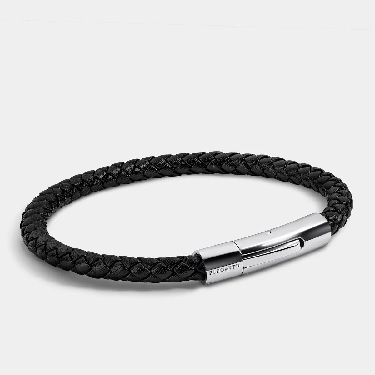Pulsera Elegatto Elagio cuero negro italiano genuino