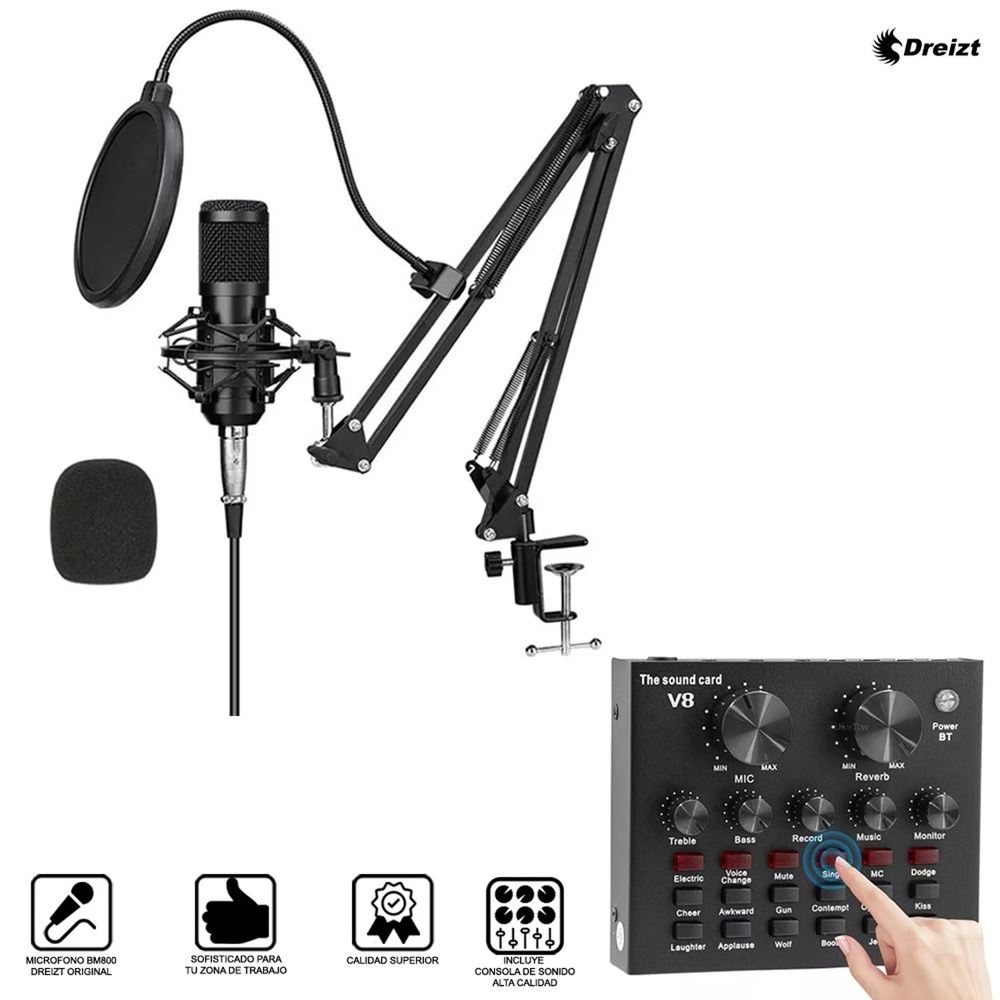 Micrófono Profesional con Consola de Sonido BM-800 Dreizt Black