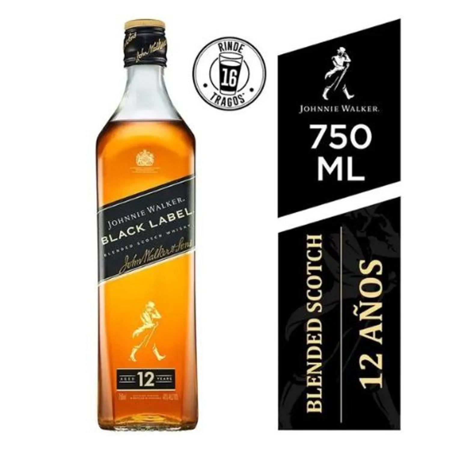 Whisky JOHNNIE WALKER BLACK LABEL BOTELLA 750ML
