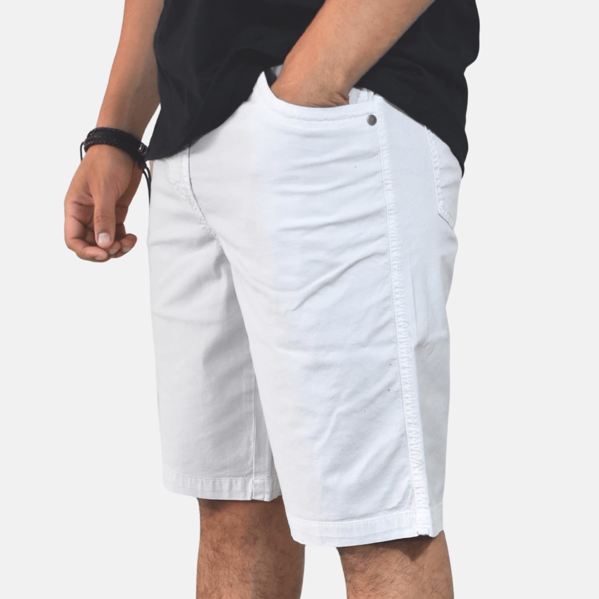 Short Slim Fit Casual Blanco Humo Algodón Drill Stretch Yonisters Clothing