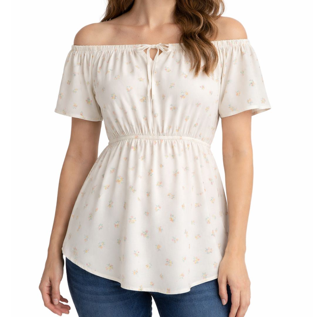 Blusa Coqueta Manga Corta Hombros Caido