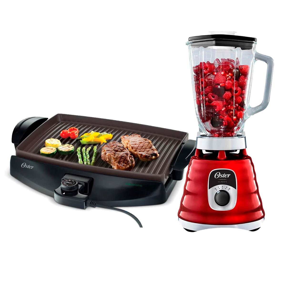 Combo Oster Licuadora Clásica BLST4126R+Parrilla Eléctrica Bioceramic CKSTGR4768