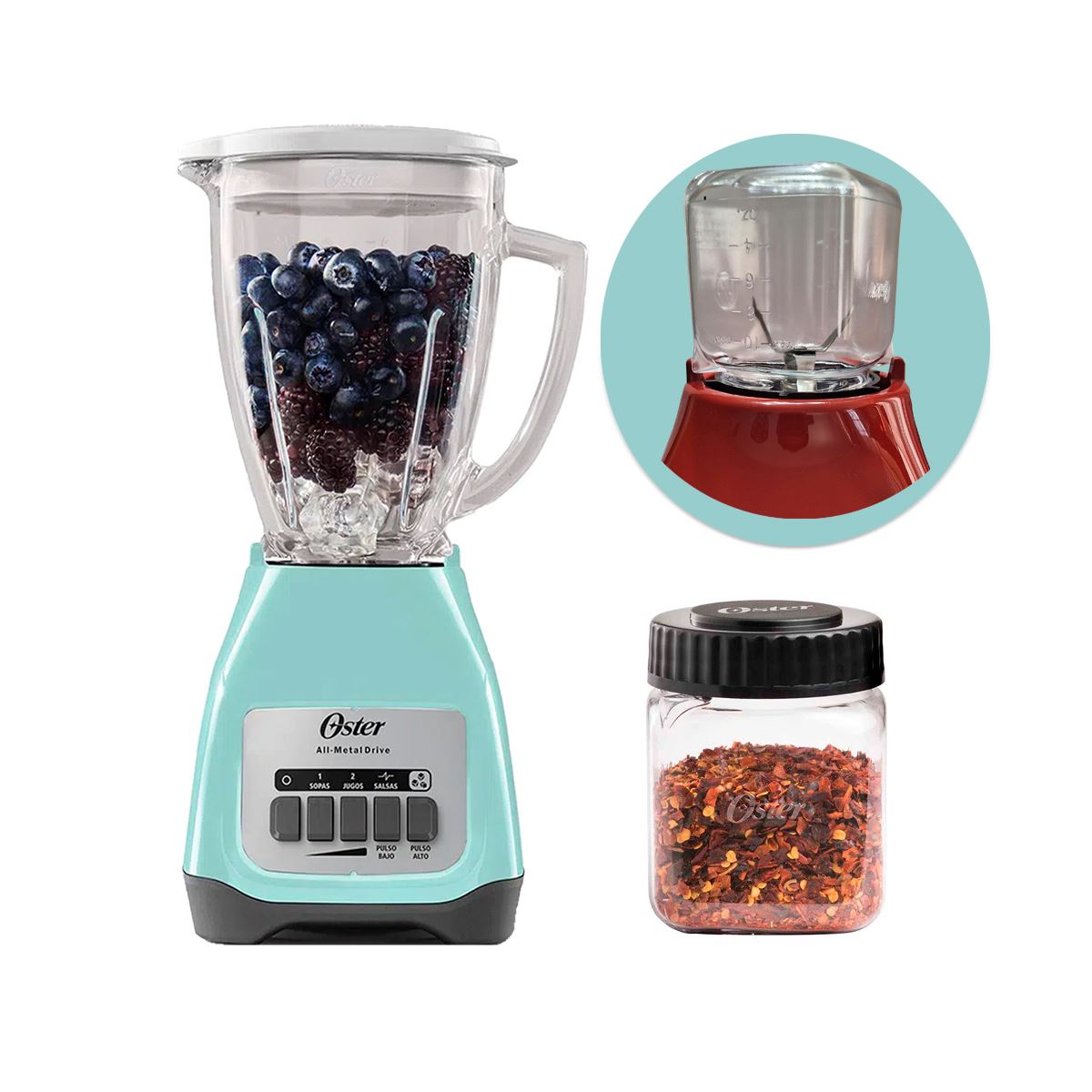 Licuadora Oster 550W BLSTKAG-VPB+Mini vaso Picatodo 300 ml de Tritan