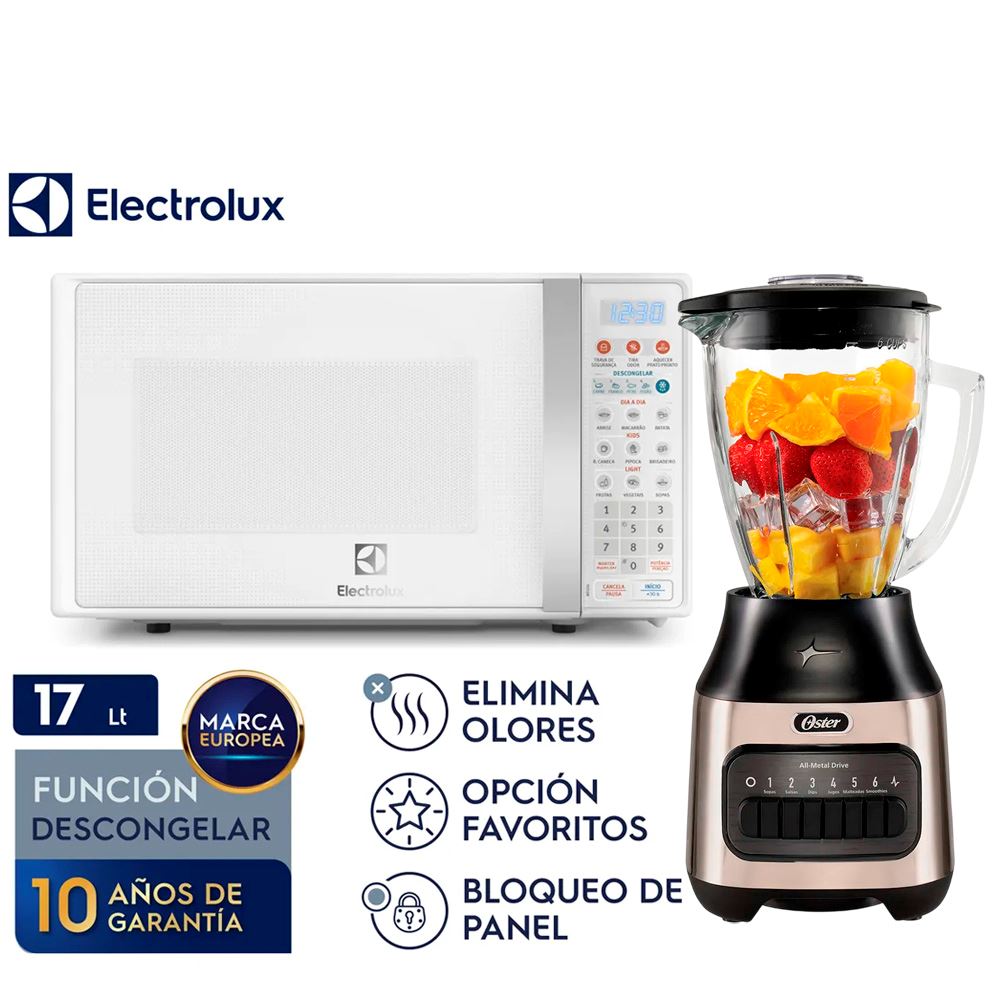 Combo Licuadora Oster  + Horno Microondas Electrolux  EMDO17S2GSRUW de 17 Lt.
