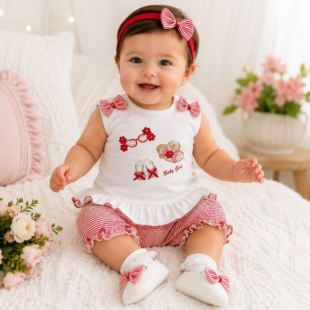 Conjunto de bebe Short + Polito + Vincha de Niña