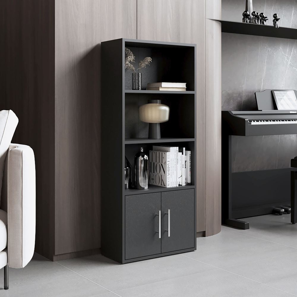 BIBLIOTECA ECO JOY 2 PUERTAS 4 NIVELES NEGRO | TUHOME