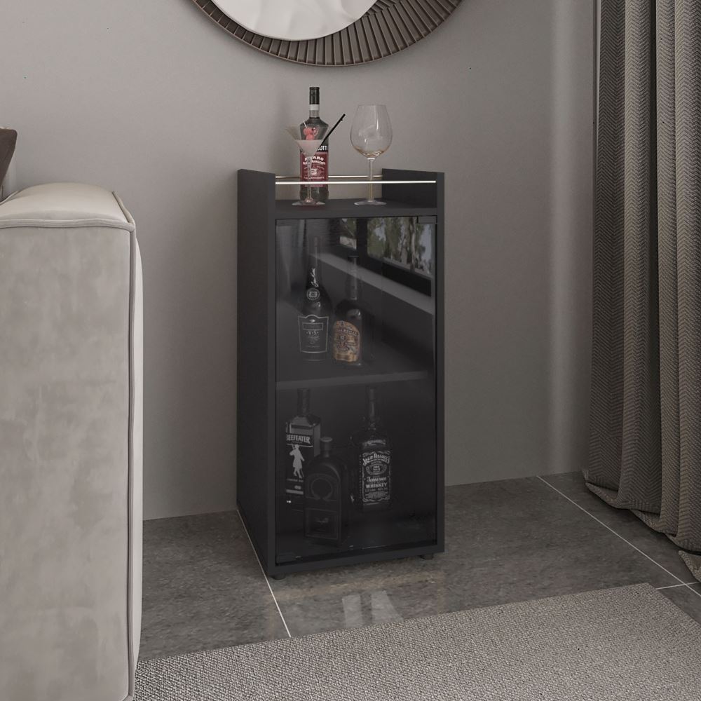 BAR BAJO 1 PUERTA VIDRIO THEBA NEGRO 81,3X38,1X37,6 CM | TUHOME