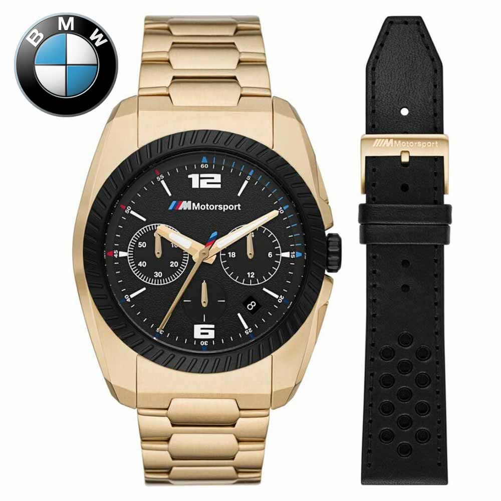 Reloj BMW M Motorsport BMW9002 Set 2 Correas Acero Inoxidable Dorado y Cuero Negro