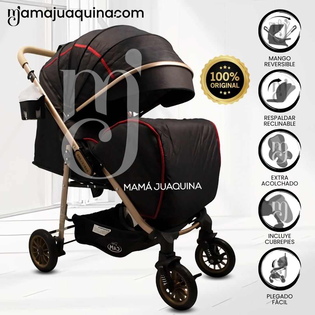Coche Cuna de Lujo «BARCE NEW» Mango Reversible Black