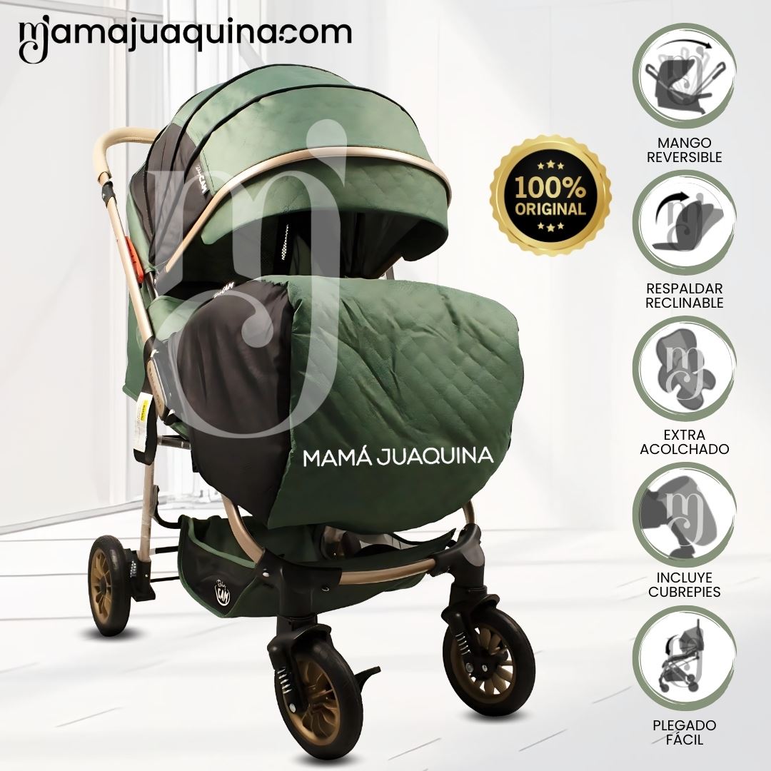 Coche Cuna de Lujo «BARCE NEW» Mango Reversible Green