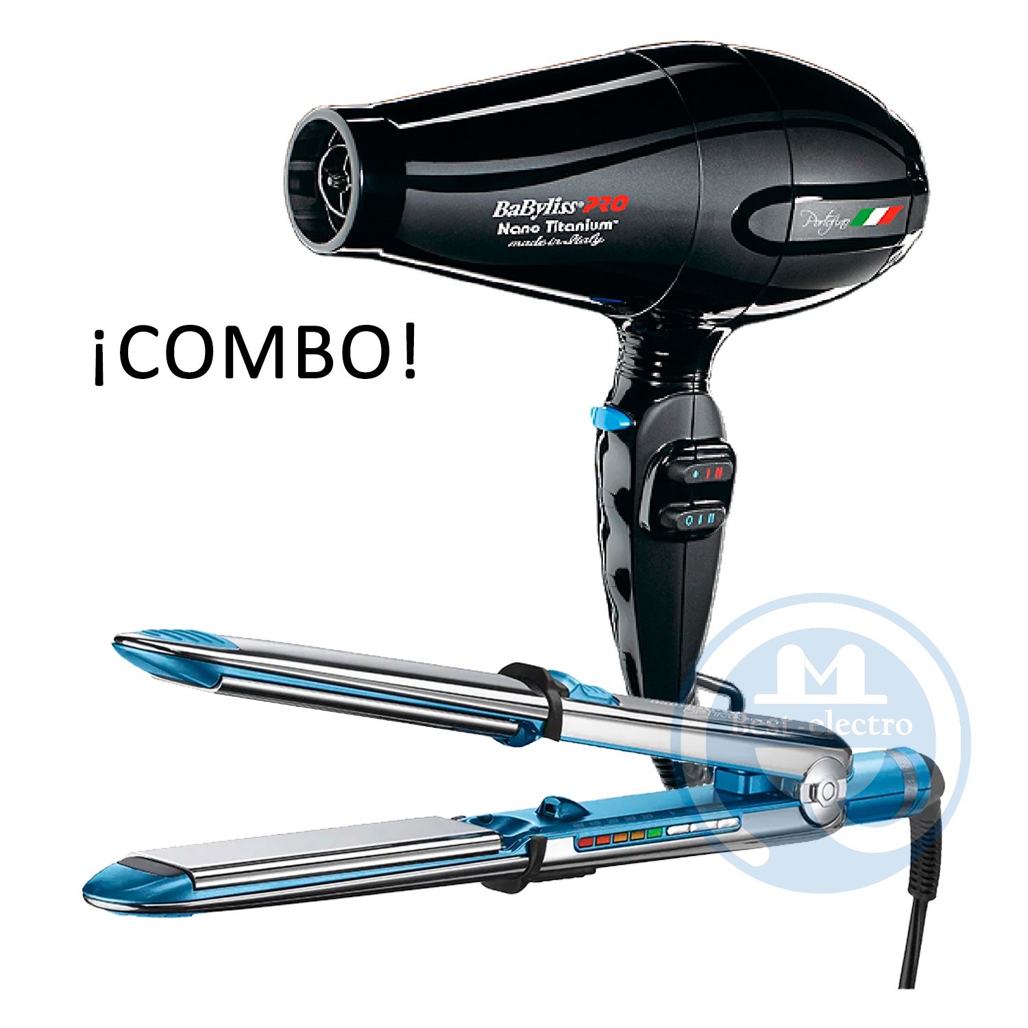 Combo BabylissPro Alisadora BNT3000TPE y Secador Portofino.