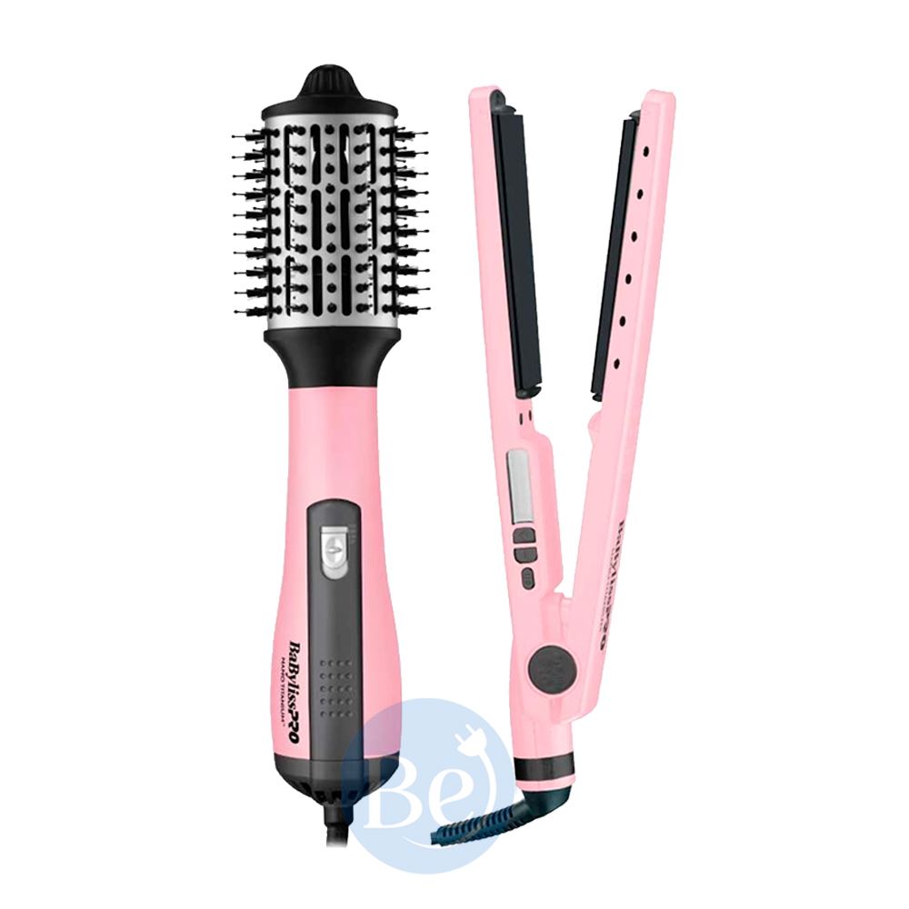 Pack BabylissPro BNTPBKPP44PE Plancha Iónica y Cepillo Eléctrico Pink Black