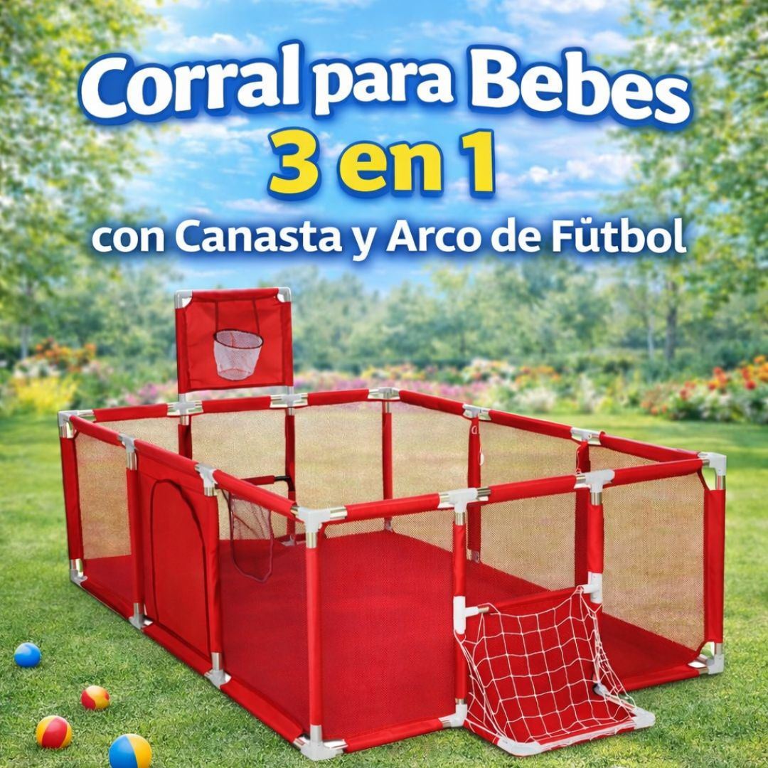 Corral Para Bebes 3 En 1 Con Canasta Y Arco De Fútbol