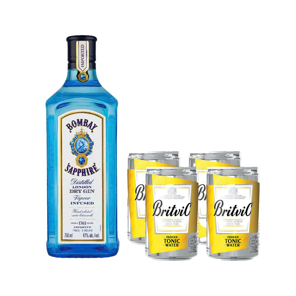Gin Bombay 750 Ml + 4 Agua Tonica Britvic