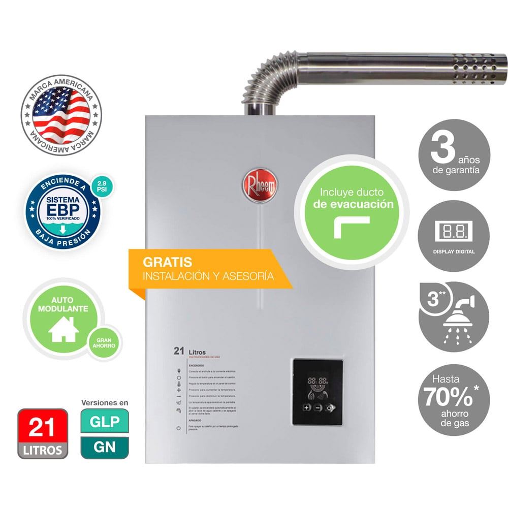 Rheem Terma A Gas Tiro Forzado 21L Glp - Prestige