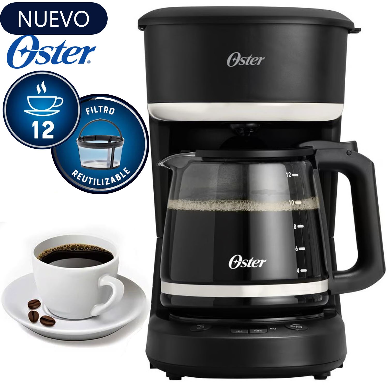 Cafetera Oster Programable 12 Tazas de filtro BVSTDCP121B