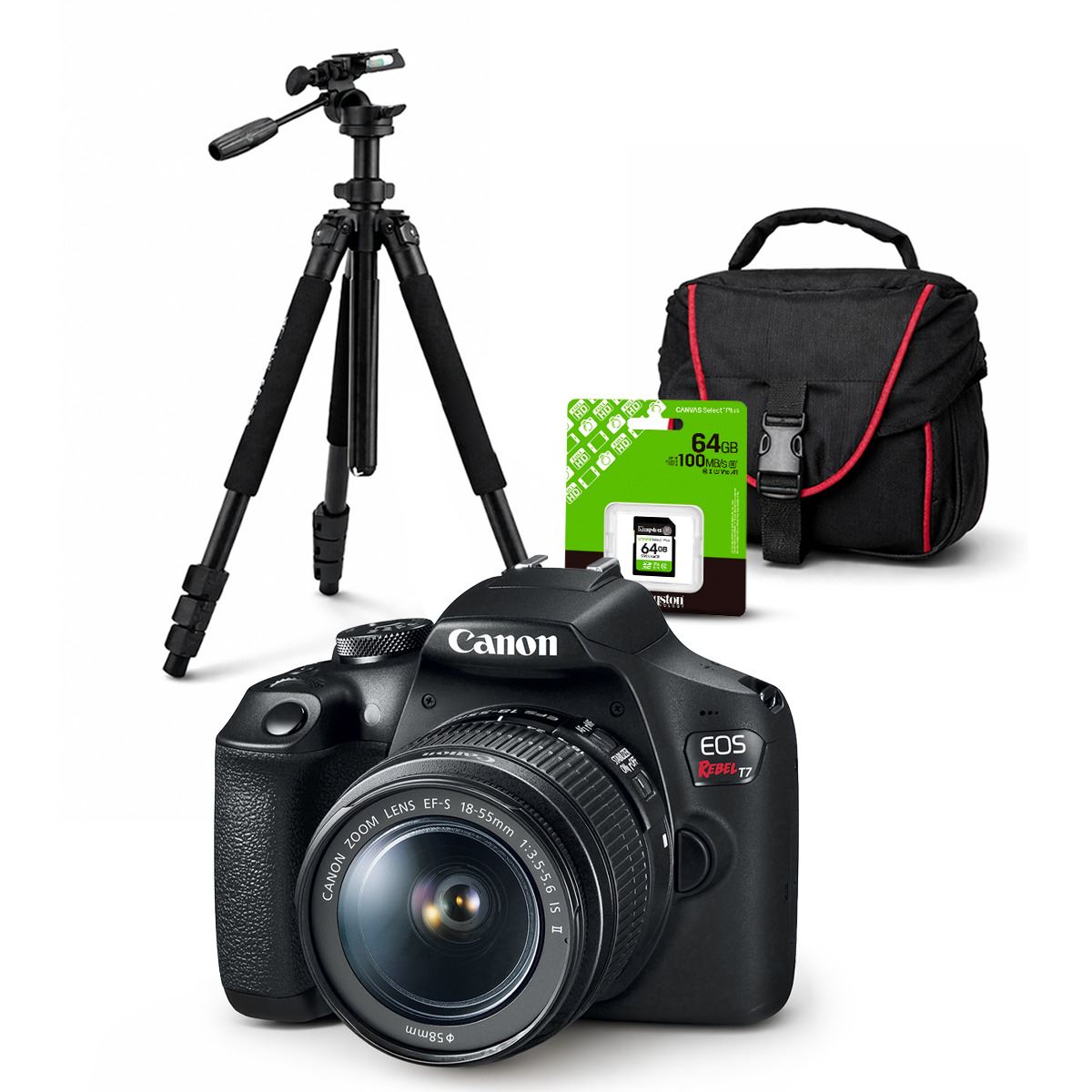 Cámara Canon EOS T7 + Lente 18-55mm + Kit de accesorios Deluxe