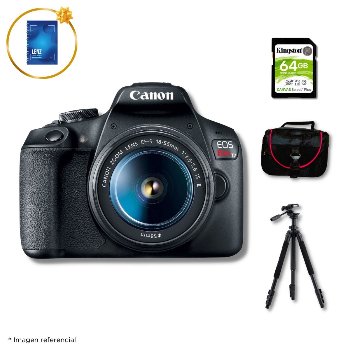 Cámara Canon EOS T7 + Lente 18-55mm + Kit de accesorios Deluxe