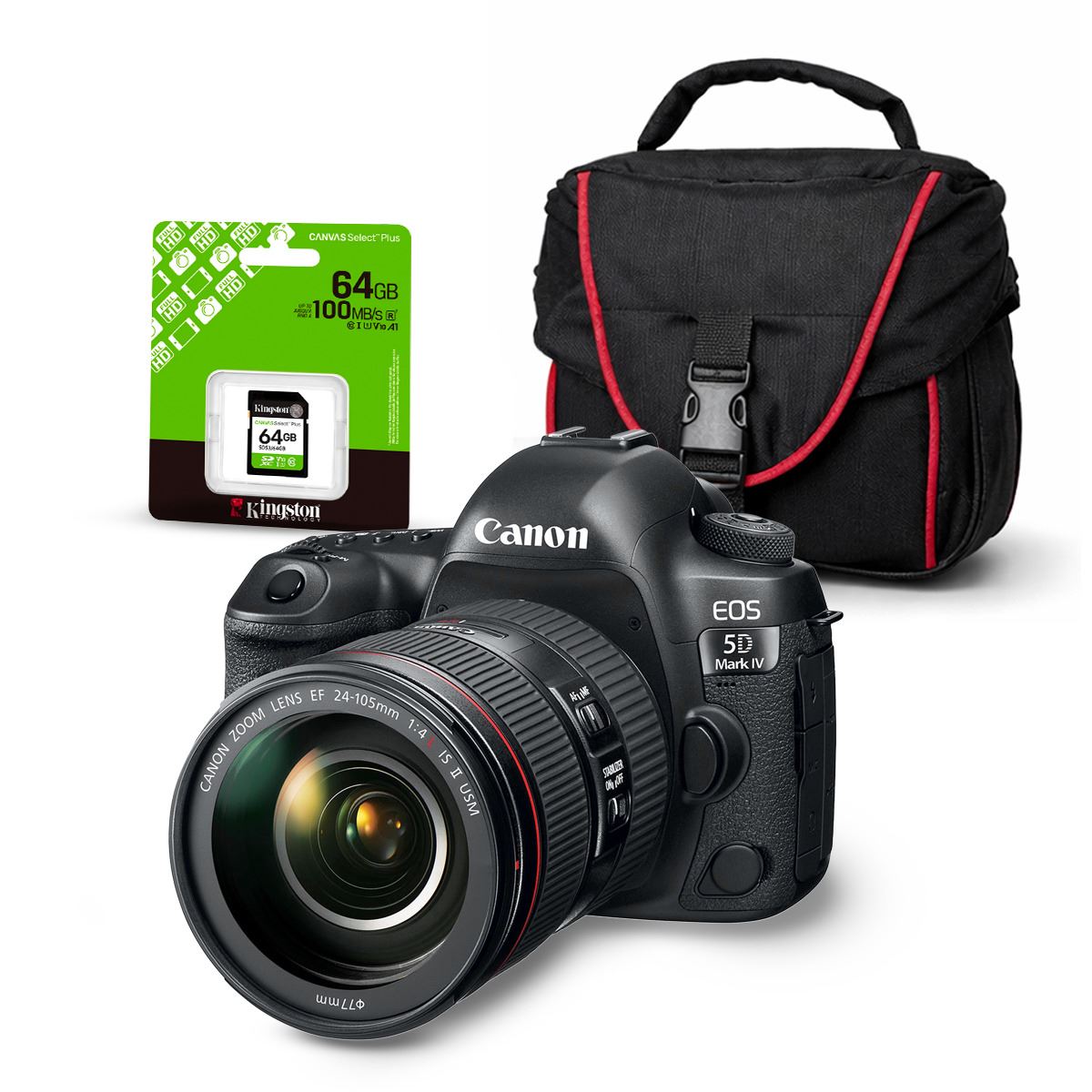 Cámara Canon EOS 5D Mark IV + Lente 24-105mm f/4L IS II USM + Kit Básico de accesorios