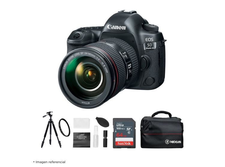 Cámara Canon EOS 5D Mark IV + Lente 24-105mm f/4L IS II USM + Kit Ultimate de accesorios