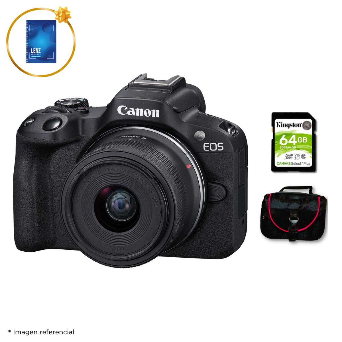 Cámara Mirrorless EOS R50 + Lente RF S 18-45mm + Kit Básico