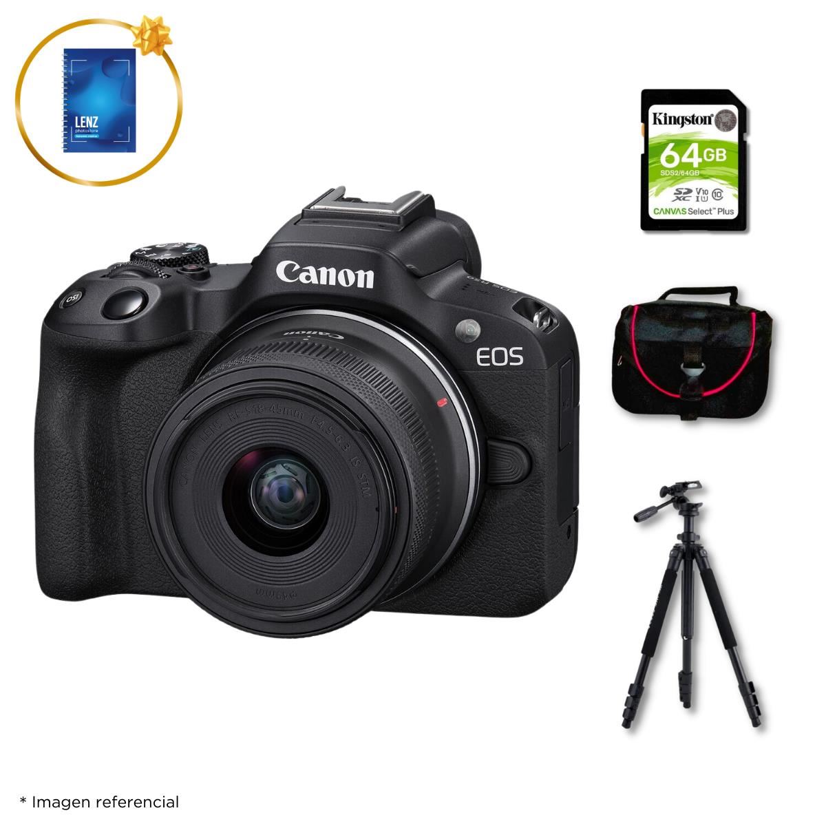 Cámara Mirrorless EOS R50 + Lente RF S 18-45mm + Kit Deluxe