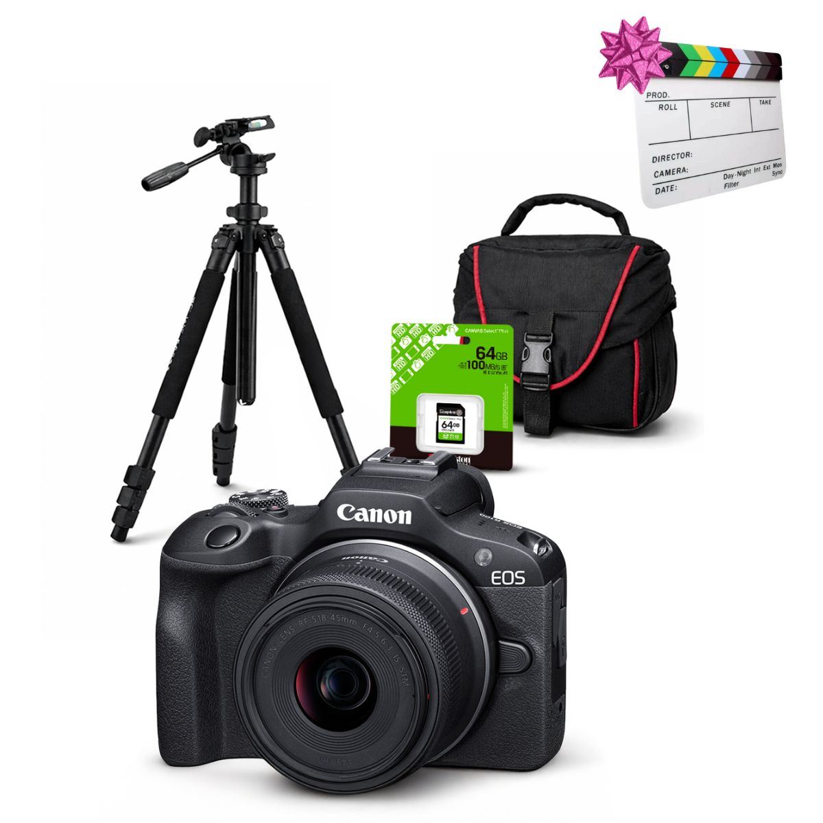 Cámara Mirrorless EOS R100 + Lente RF S 18-45mm f/4.5-6.3 IS STM + Kit Deluxe