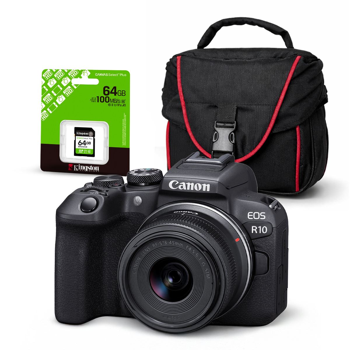 Cámara Canon EOS R10 + Lente RF-S 18-45mm + Kit Básico de Accesorios