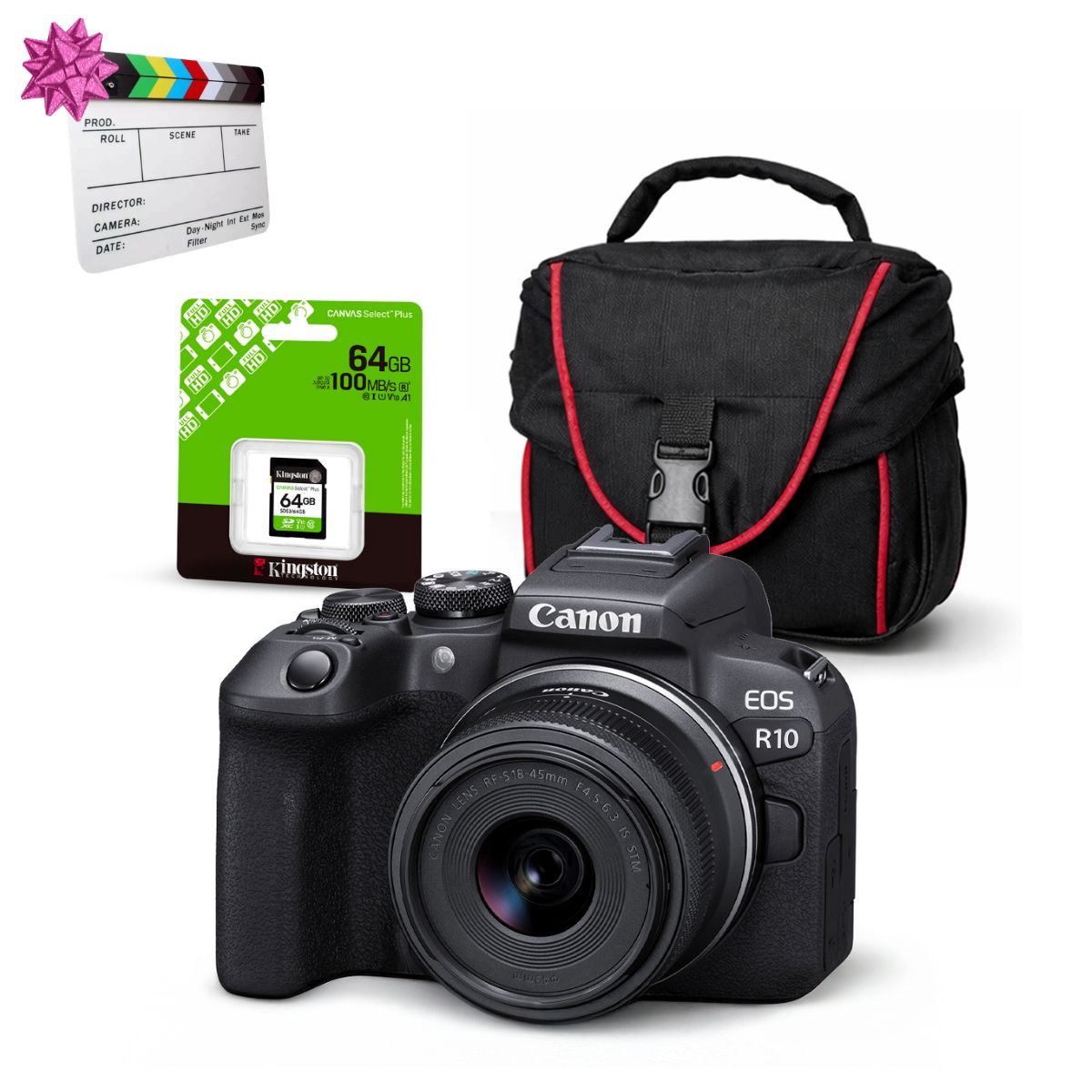 Cámara Canon EOS R10 + Lente RF-S 18-45mm + Kit Básico de Accesorios