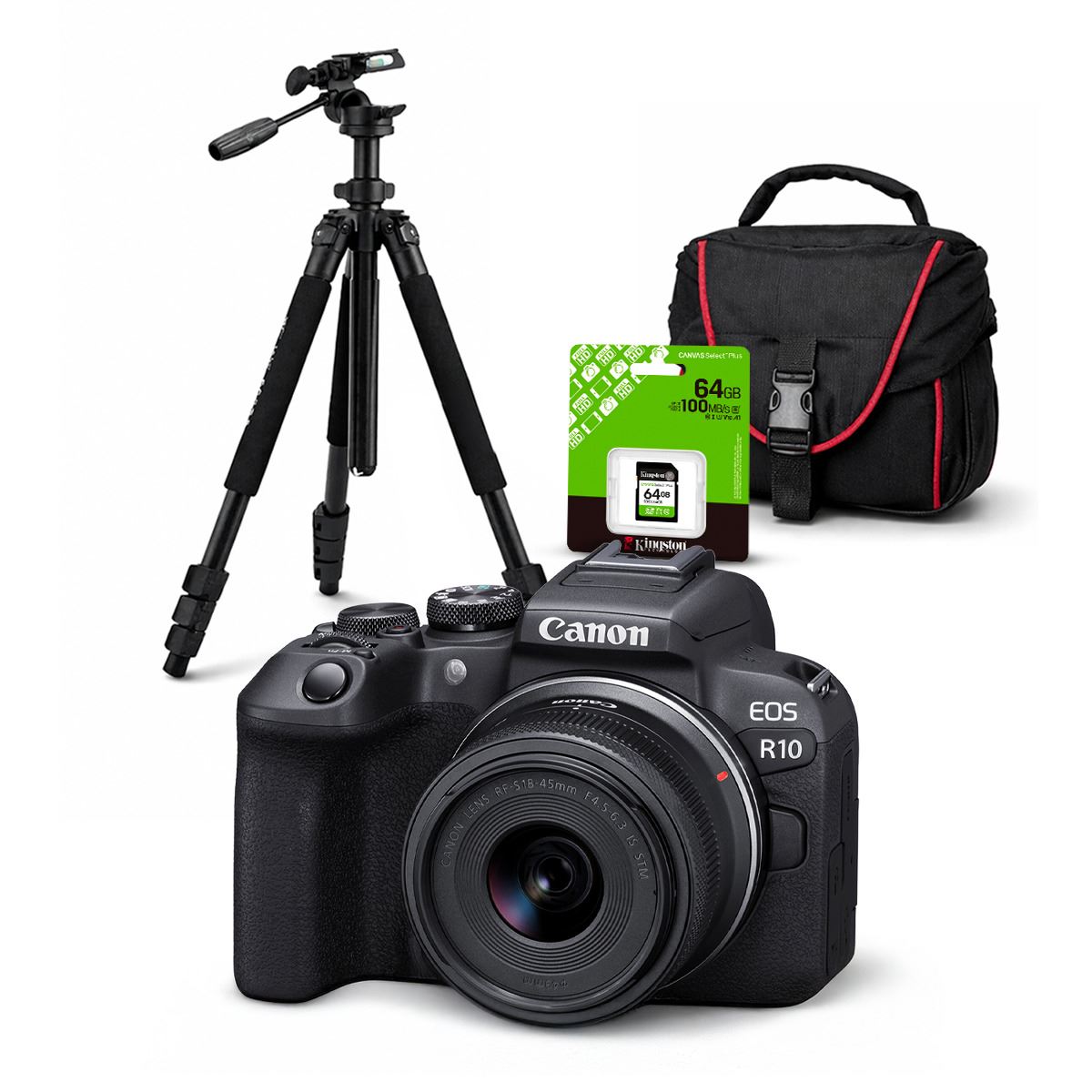 Cámara Canon EOS R10 + Lente RF-S 18-45mm + Kit Deluxe de Accesorios