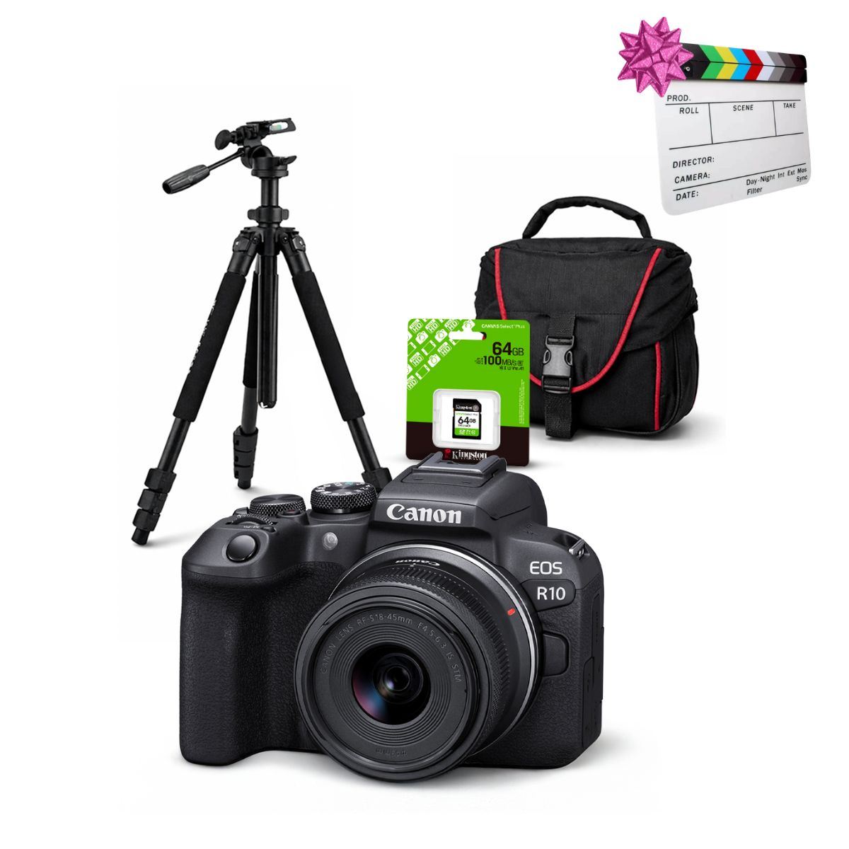 Cámara Canon EOS R10 + Lente RF-S 18-45mm + Kit Deluxe de Accesorios