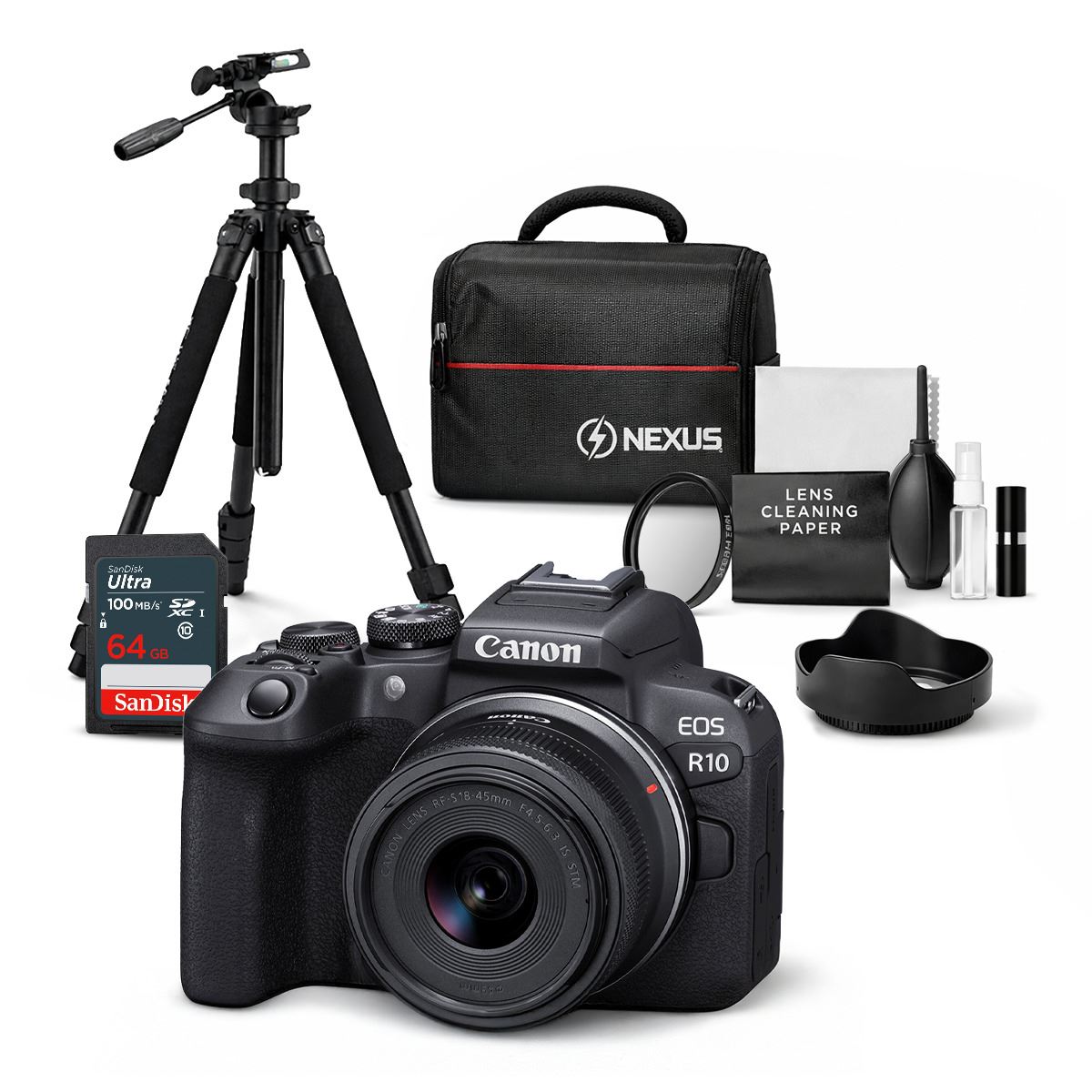 Cámara Canon EOS R10 + Lente RF-S 18-45mm + Kit Ultimate de Accesorios