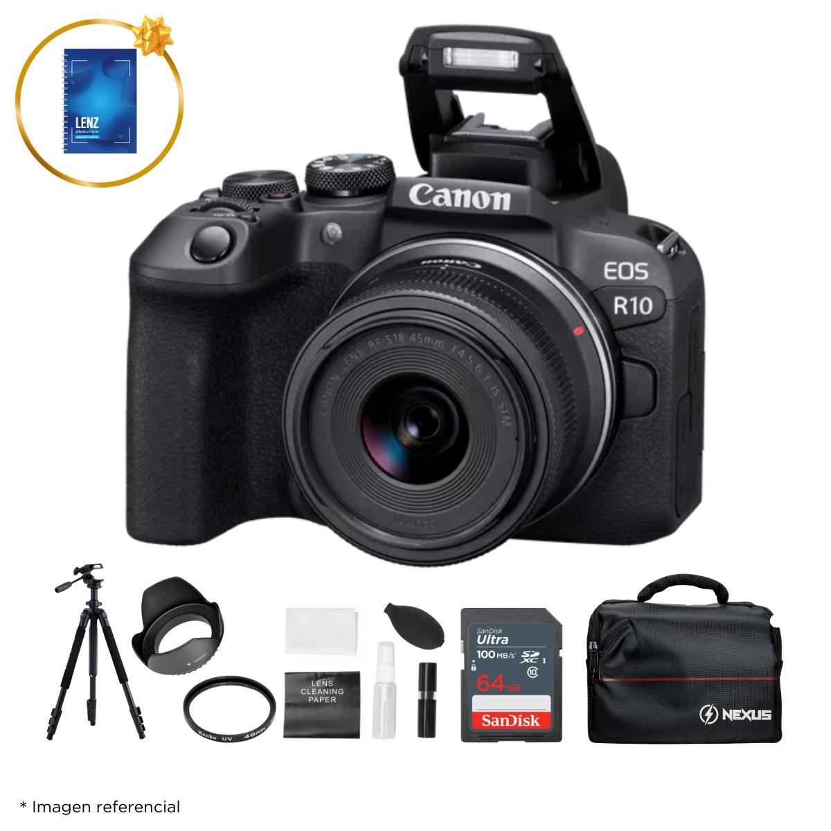 Cámara Canon EOS R10 + Lente RF-S 18-45mm + Kit Ultimate de Accesorios