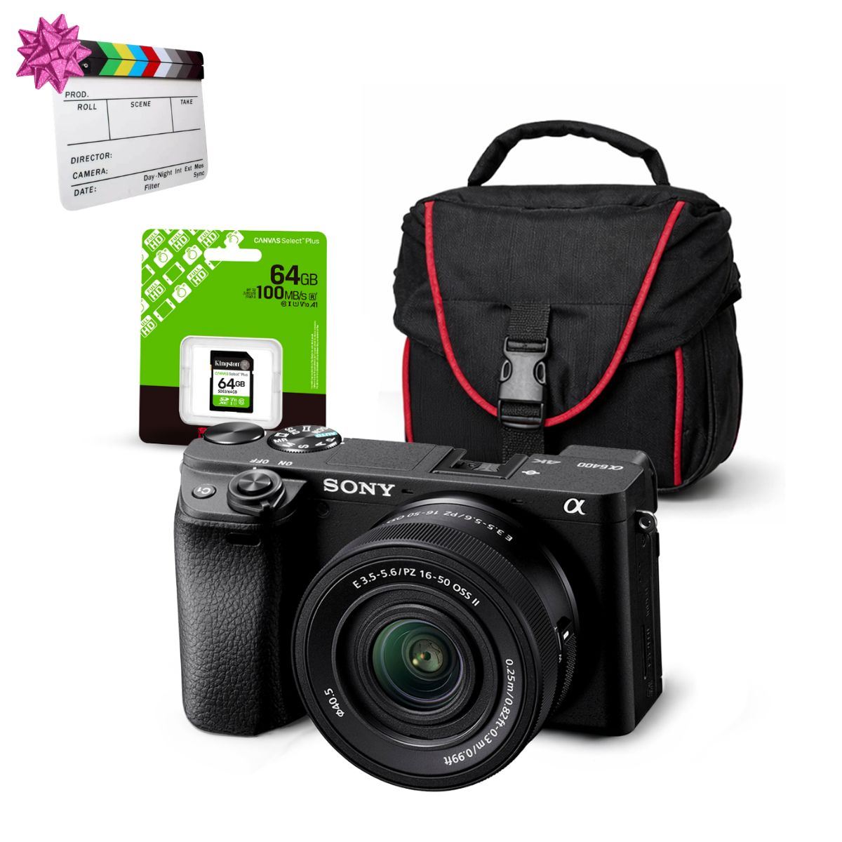 Cámara Sony Alpha a6400 Mirrorless + Lente 16-50mm II + Kit Básico de Accesorios