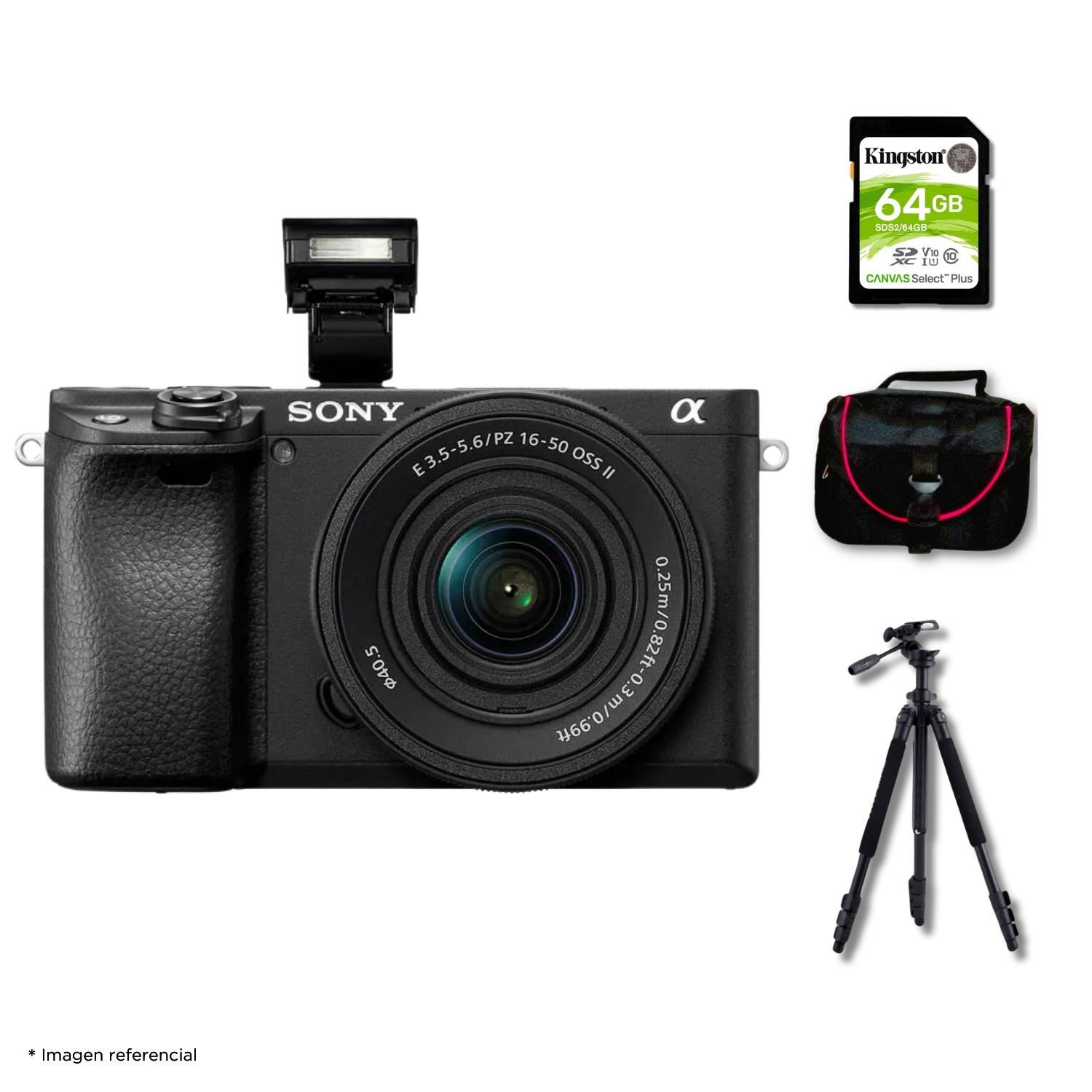 Cámara Sony Alpha a6400 Mirrorless + Lente 16-50mm II + Kit Deluxe de Accesorios