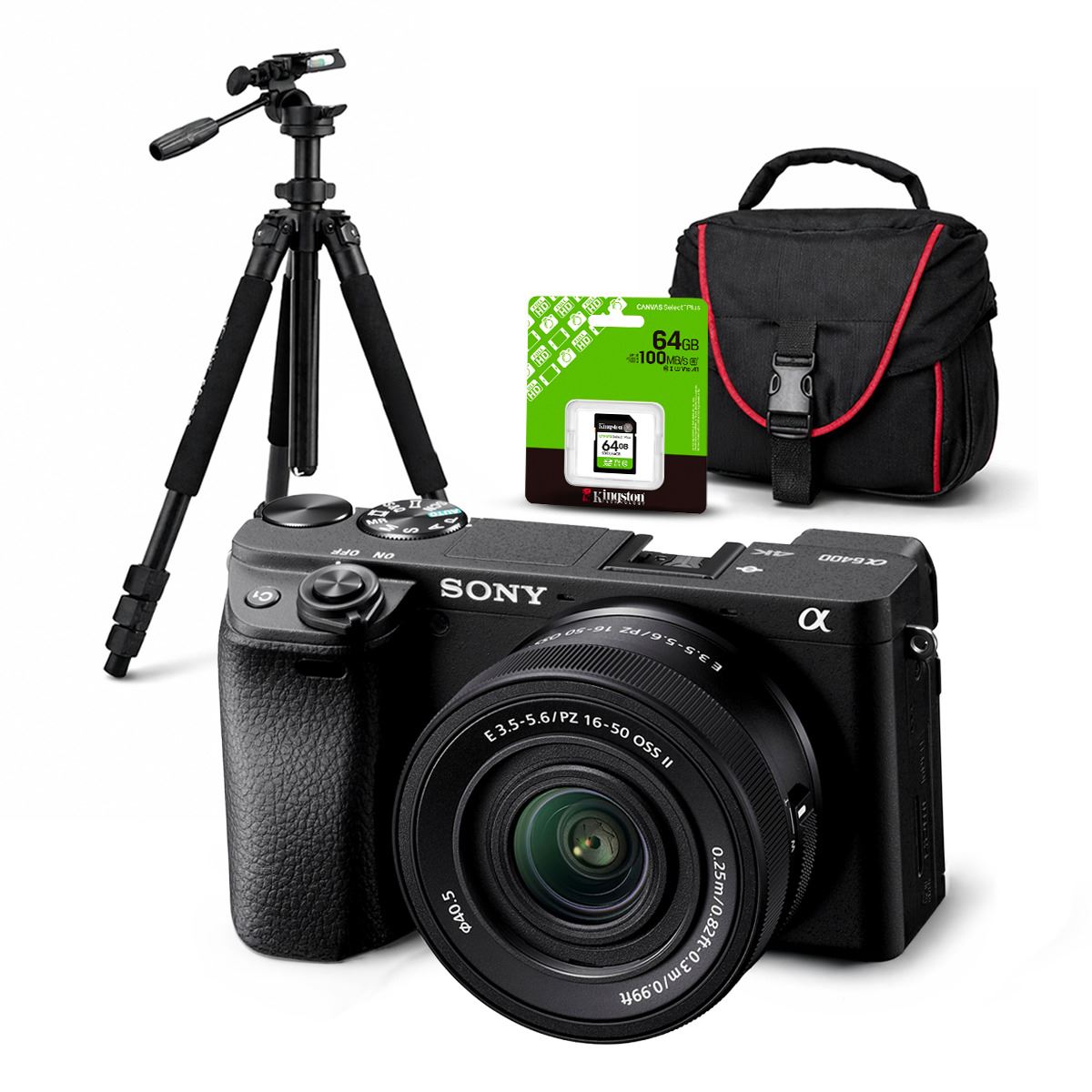 Cámara Sony Alpha a6400 Mirrorless + Lente 16-50mm II + Kit Deluxe de Accesorios