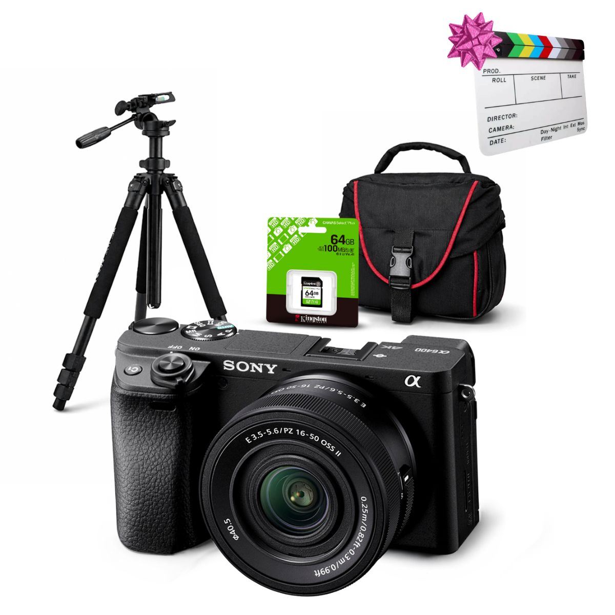 Cámara Sony Alpha a6400 Mirrorless + Lente 16-50mm II + Kit Deluxe de Accesorios