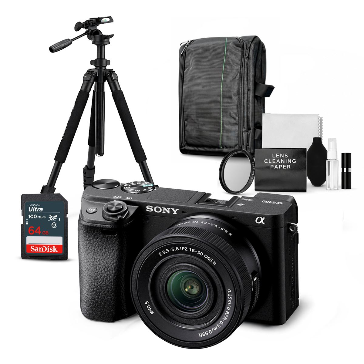 Cámara Sony Alpha a6400 Mirrorless + Lente 16-50mm II + Kit Ultimate de Accesorios