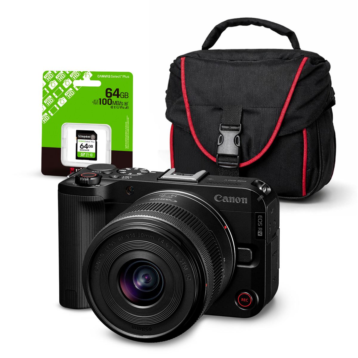 Cámara Mirrorless EOS R50V + Lente RF-S 14-30mm f45-63 IS STM + Kit Básico