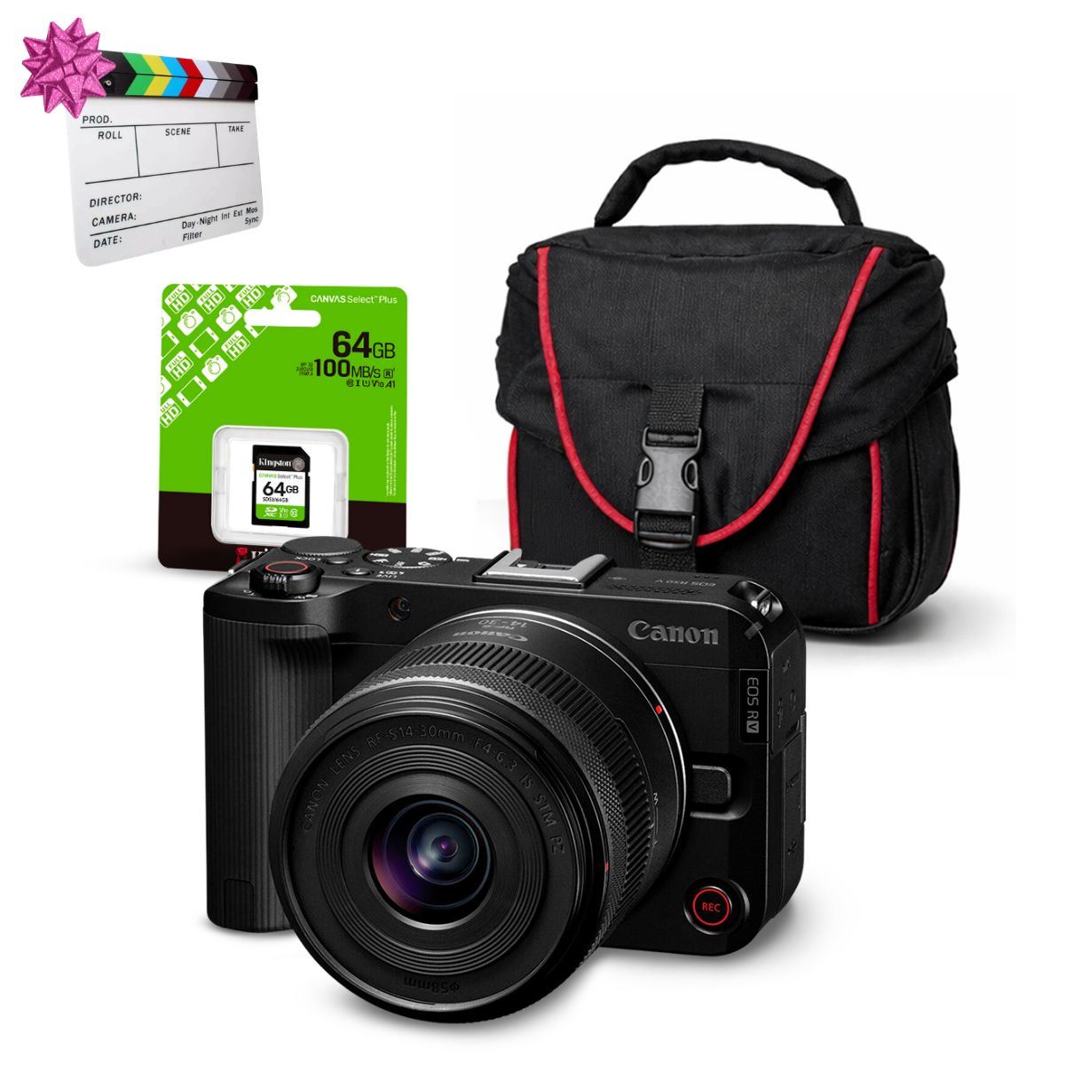 Cámara Mirrorless EOS R50V + Lente RF-S 14-30mm f45-63 IS STM + Kit Básico