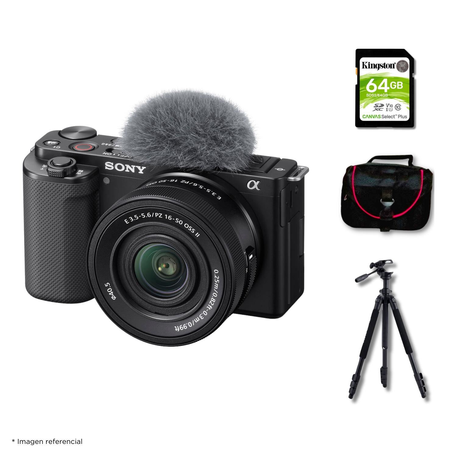 Cámara Sony ZV-E10 Mirrorless + Lente 16-50mm f35-56 II + Kit Deluxe de Accesorios