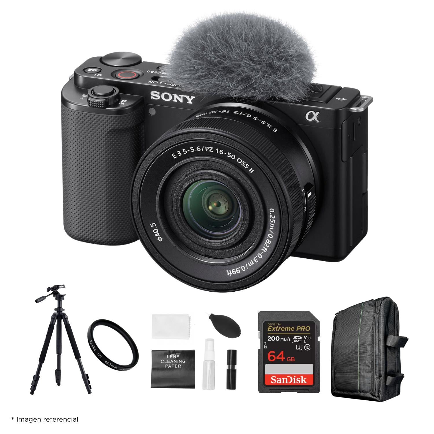 Cámara Sony ZV-E10 Mirrorless + Lente 16-50mm f35-56 II + Kit Ultimate de Accesorios