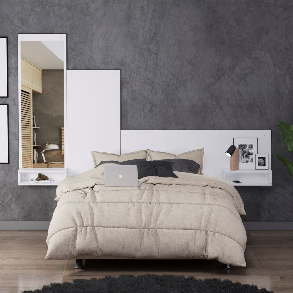 Cabecera Flotante 2 Plazas Olivo con Espejo Blanco Movenda