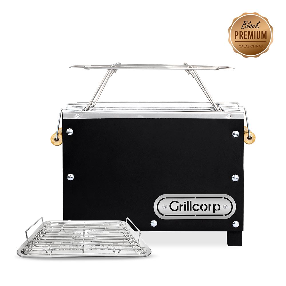 Caja China Mini Black Premium con Parrilla de Varillas Niqueladas | Grillcorp