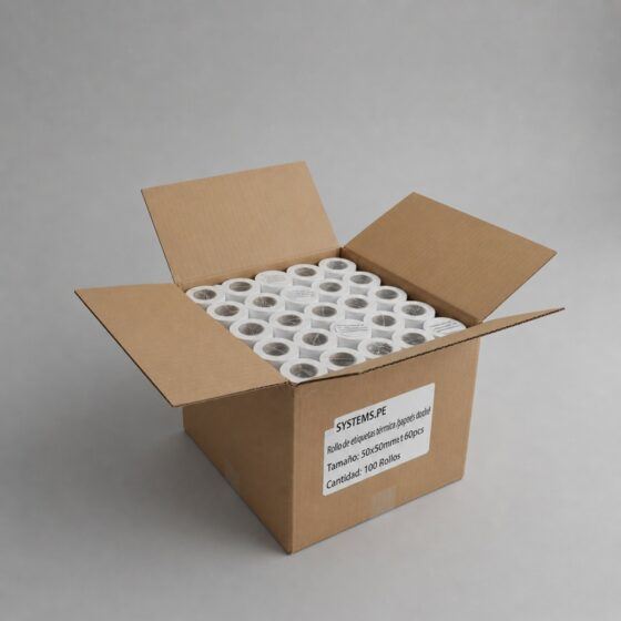 Caja de 100 rollos 160 etiquetas adhesiva térmico 50x50mm