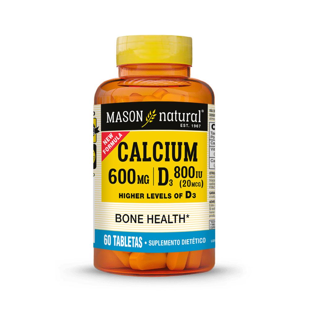 Calcio 600 MG + Vitamina D3 800 IU (20MCG) - Mason Natural - 60 Tabletas
