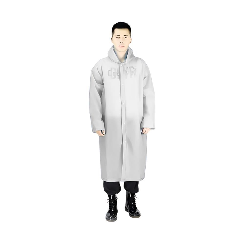 Poncho Impermeable Grueso de Mangas Rectas con Capucha y Botones Blanco