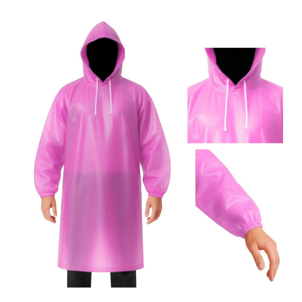 Poncho Impermeable Grueso Cerrado de Mangas Elasticas con Capucha Ajustable Rosado