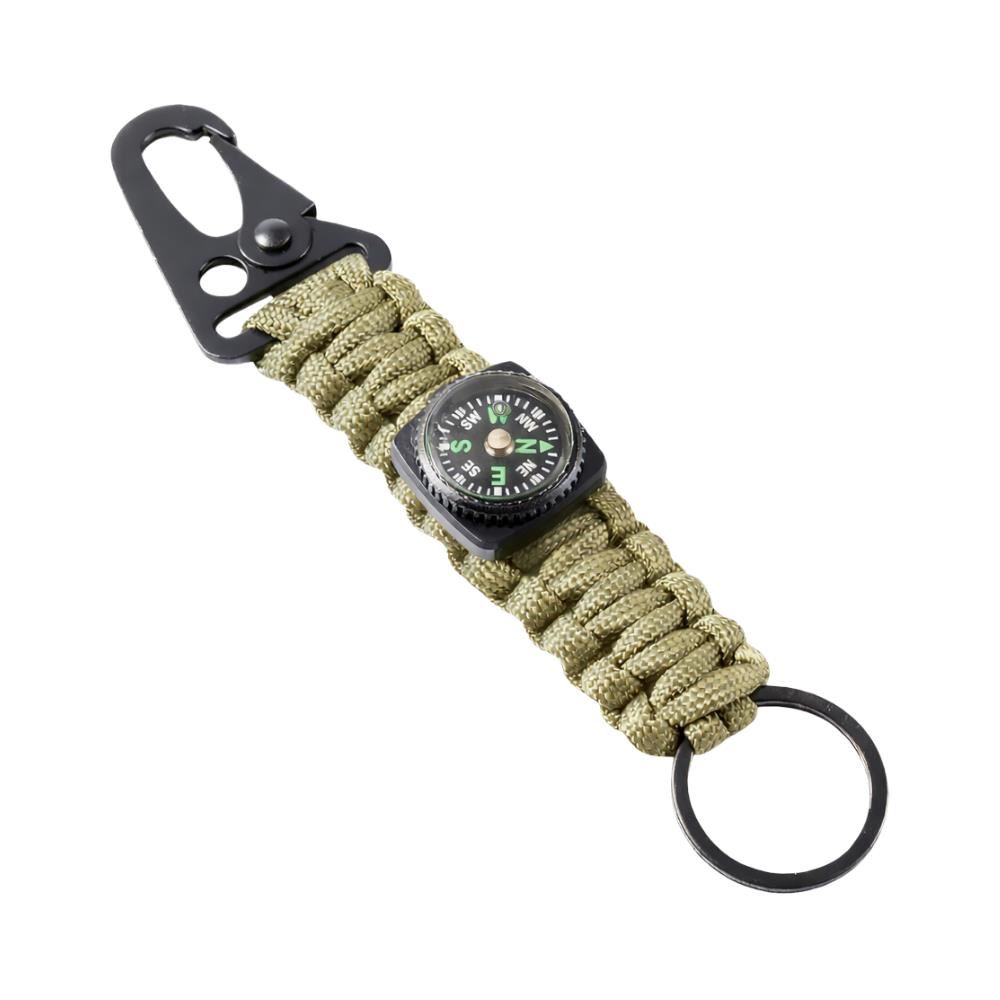 Llavero Tactico con Gancho tipo Mosqueton Brujula y Argolla Coyote