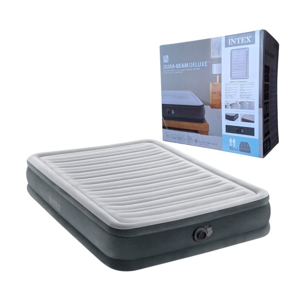 Colchón Inflable Dura Beam Deluxe INTEX 191x137x33 cm para Dos Personas con Inflador Eléctrico